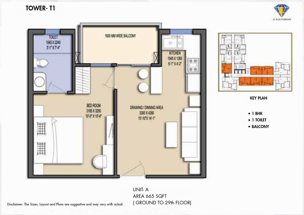 solitairian city 1bhk 1t 665sqft