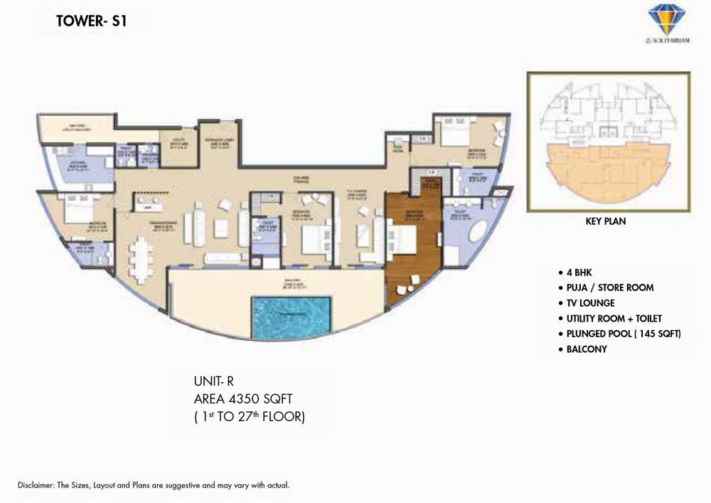 solitairian city 4bhk 4t with puja room 4350sqft
